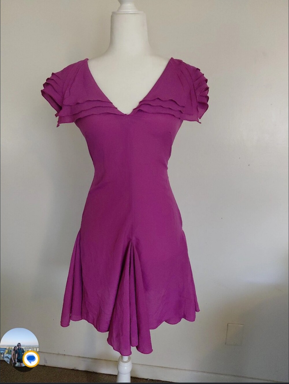 Zac Posen Magenta Lilac Ruffled V-Neck Mini Dress